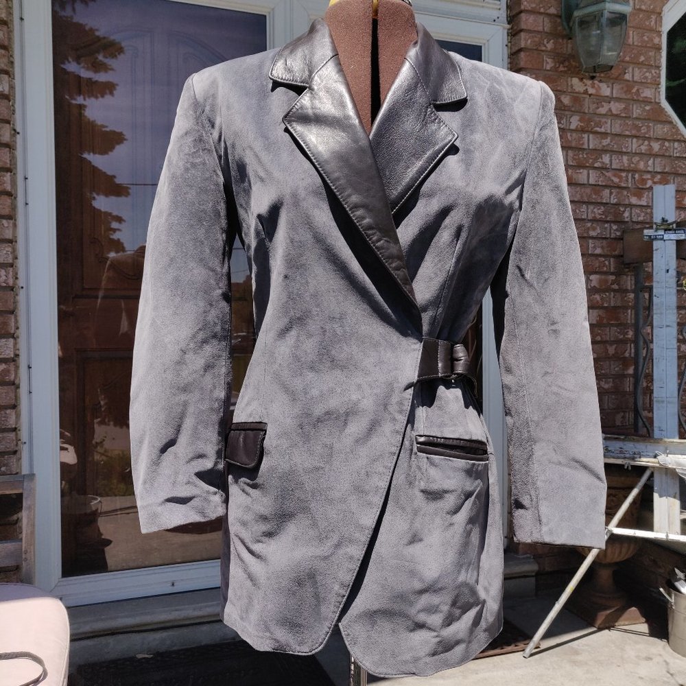 Leather Danier Jacket Dress Grey Black